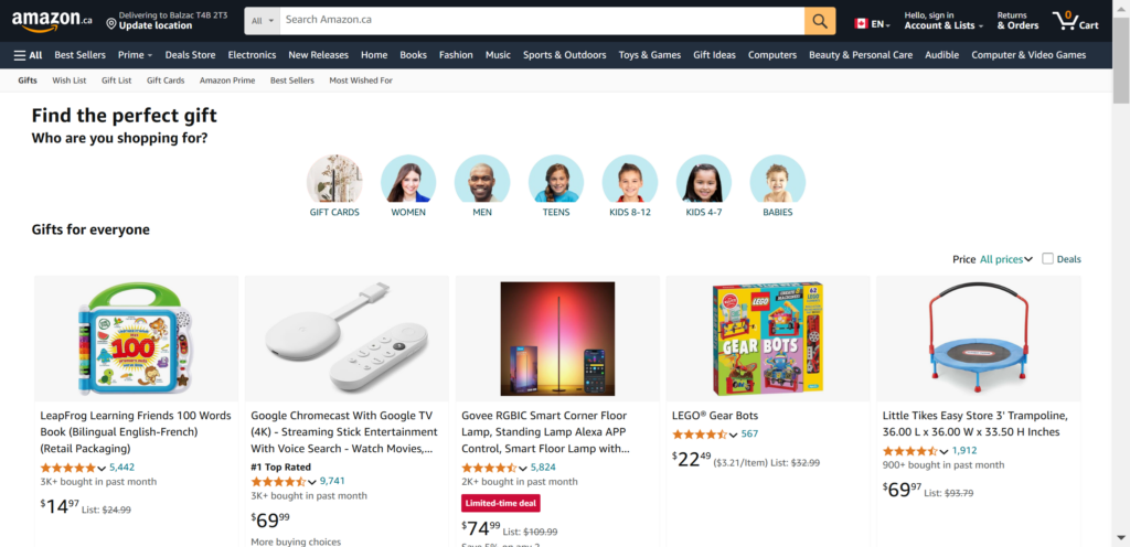 A Page Flows screenshot of Amazon's gift landing page.
