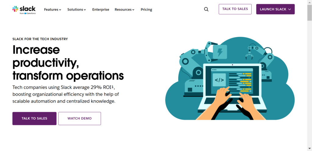 A Page Flows screenshot of Slack's landing page for the tech industry.
