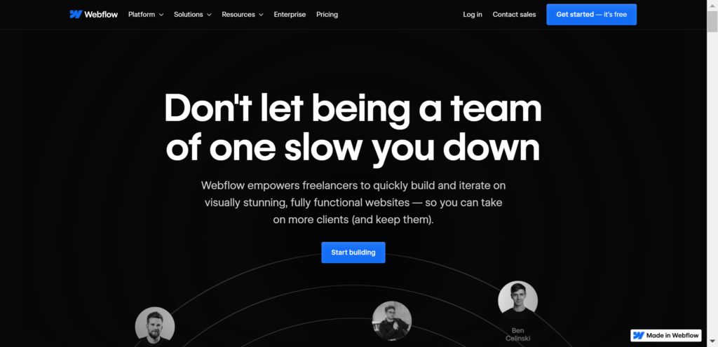 A Page Flows screenshot of Webflow's freelancer landing page.
