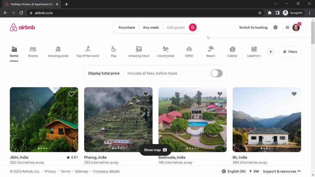 Page Flows screenshot of the homepage on Airbnb.