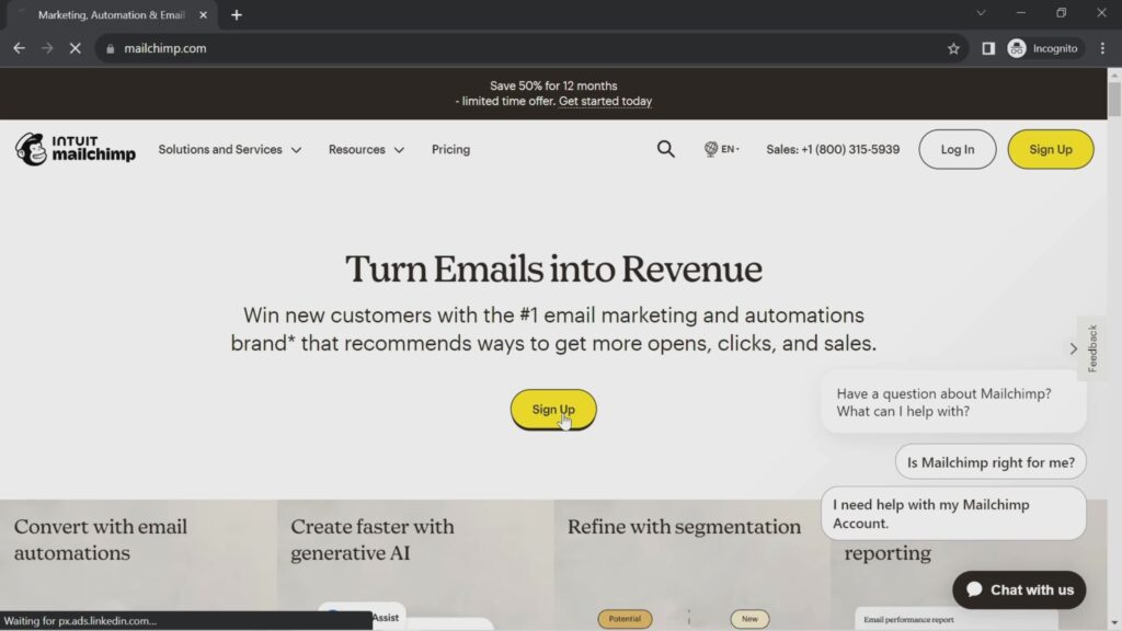 Page Flows screenshot of the landing page on Mailchimp.