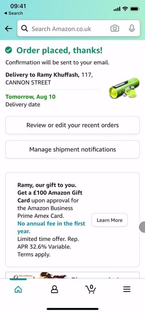 Page Flow’s screenshot of Amazon’s order confirmation screen.
