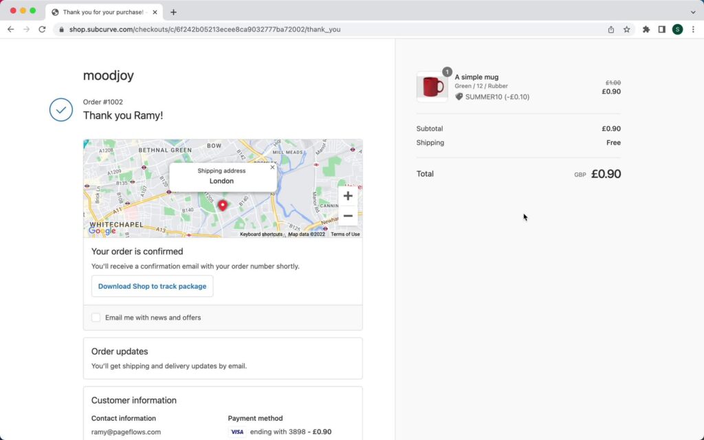 Page Flow’s screenshot of Shopify's order confirmation page.
