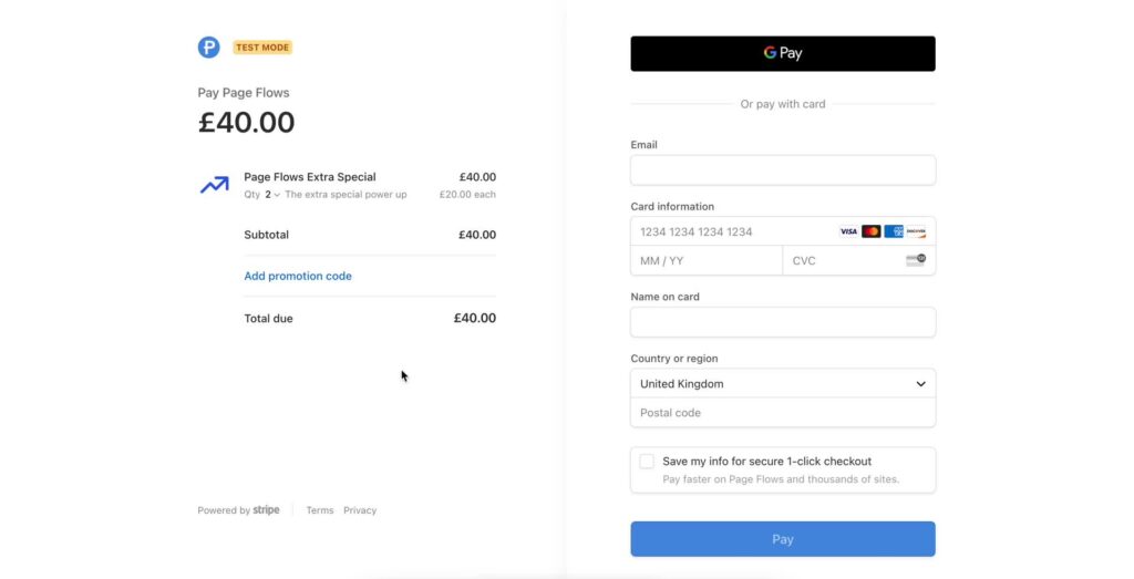 Page Flow’s screenshot of Stripe’s pay-with-card screen.
