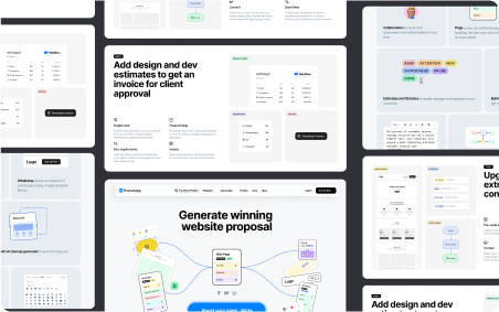 Page Flows' graphic showing a collection of design and development proposals with examples of user flows and project layouts.