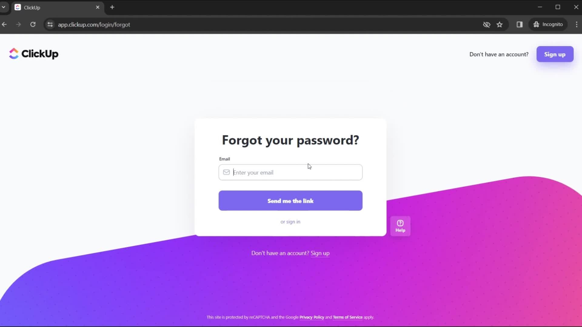 forgot password screen.
